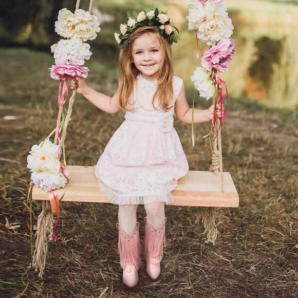 Girls Pink Cowgirl Boots Fringe Western Snip Toe Cowboy Boots for Kids Stylish - Picture 5 of 6